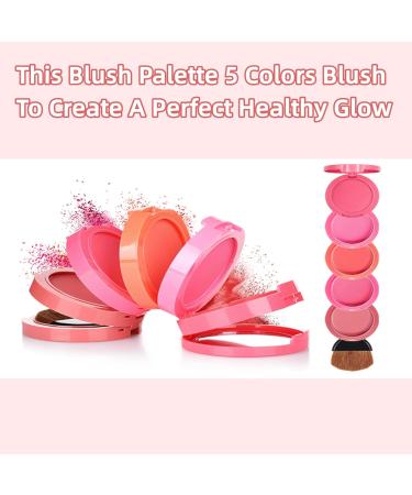 FantasyDay 5 in 1 Face Blusher Palette Waterproof Long Lasting Makeup Powder Pink Coral Blushing Pallet with Mirror - Buy Online on GoSupps.com