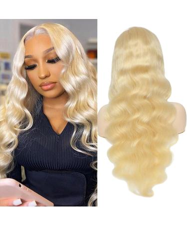 613 Body Wave Lace Front Wig Human Hair 10a Brazilian 13x4 Blonde Lace Frontal Wigs 150% Density Pre Plucked Bleached Knots with Baby Hair 22 inch 22 Inch Blonde