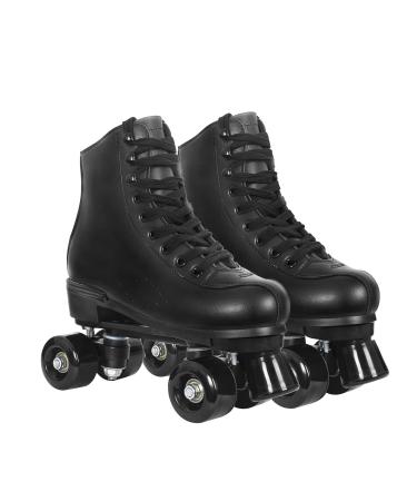 Monsports Roller Skates for Women Adult with PU Leather High-top Double Row Rollerskates, Unisex-Adults Indoor Outdoor Derby Skate with Adjustable Fast Braking for Beginners Black+ Plastic Truck Women's 7/ Men's 6