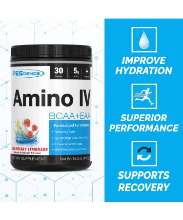 PEScience Amino IV Strawberry Lemonade 60 Scoop BCAA and EAA Powder with Electrolytes - Buy Now - Buy Online on GoSupps.com