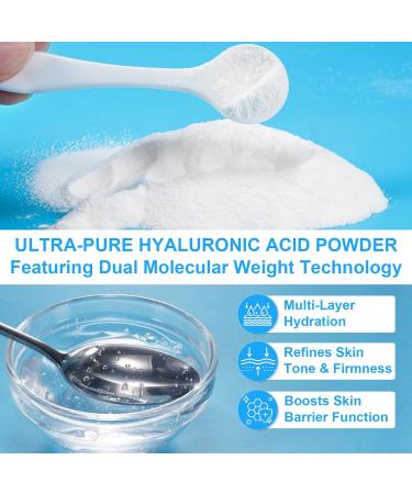 Poudre d'Acide Hyaluronique - 120g Hyaluronic Acid Powder Visage & Corps Technologie Double Poids Mol culaire Hydratation Profonde Att nue les Ridules Am liore l' lasticit Cutan e pour S rum DIY - Buy Online on GoSupps.com