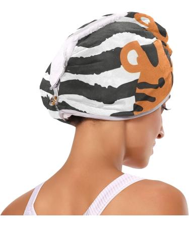 Super Absorbent Tiger Striped Hair Towel 2 Pack | Quick Dry Hair Turbans with Button Wrap for Women & Girls - Buy Online on GoSupps.com