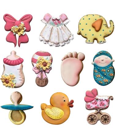 LILIAO Baby Shower Cookie Cutter Set - 10 Pcs Stainless Steel - Footprint, Dress, Carriage, Pacifier, Duck, Elephant, Bottle, Rattle, Ribbon Baby Biscuit Cutters - Buy Online on GoSupps.com