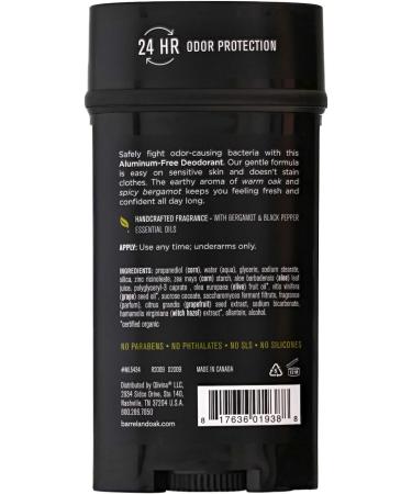Barrel and Oak Black Oak Deodorant for Men 2.7 oz - Aluminum-Free, Essential Oil-Based, 24-Hour Odor Protection - Warm Oak & Spicy Bergamot Scent - Gentle on Sensitive Skin - No Stains - Buy Online on GoSupps.com