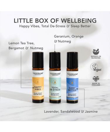 Tisserand Aromatherapy - The Little Box of Wellbeing - Happy Vibes Total De-Stress Sleep Better - 100% Natural Pure Essential Oils - 3x10ml 30 ml (Pack of 1) Wellbeing - Buy Online on GoSupps.com