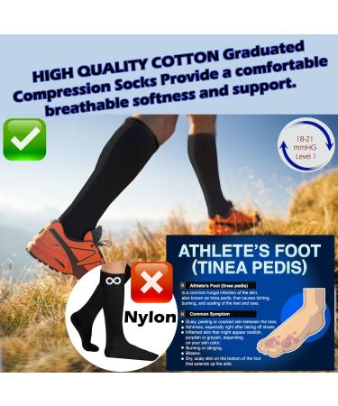Kensington Cotton Compression Socks for Women & Men - Medical Grade Support for Calf & Ankle - Black, Shoe Size 9-11 - Buy Online on GoSupps.com