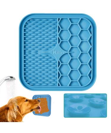 KILIN Dog Lick Pad,Boredom & Anxiety Reducer,Snuffle Mat for Dogs,Dog Puzzle Toys,Dog Food Mat with Suction Cups,Alternative to Slow Feeder Dog Bowls,Calming Mat for Bathing,Grooming,and Nail Trimming Small Blue