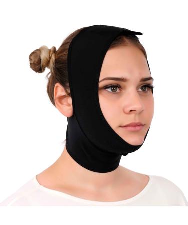 Post Surgery Neck and Chin Compression Garment Wrap Bandage for Women, Face Slimmer, Jowl Tightening, Neck Coverage, Chin Lifting Strap Black Medium (Pack of 1)
