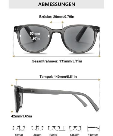 Lanomi Rectangle Reading Glasses with Sun Protection | Prescription Sunglasses for Men & Women | Lightweight 2.0x Outdoor Visual Aid Gray Color - Buy Online on GoSupps.com