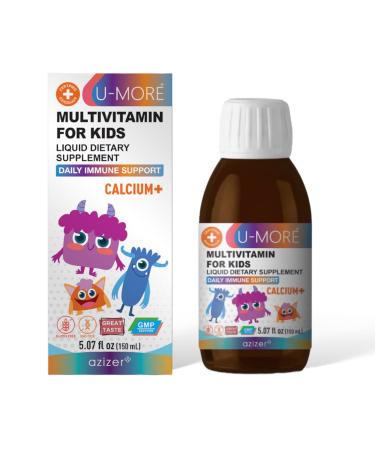 U-MORE Multivitamin & Minerals + Calcium for Kids Liquid Syrup (Energy Immune Support Non GMO Sugar Free)