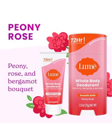 Lume Whole Body Deodorant - Invisible Cream Tube Mini + Solid Stick Bundle - 72 Hour Odor Control - Aluminum & Baking Soda Free Skin Loving (Peony Rose) - Buy Online on GoSupps.com