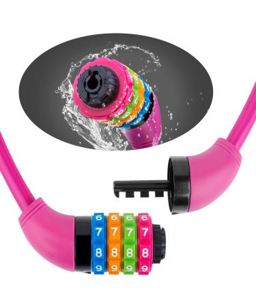 Buy Gold Pool Bicycle Lock for Kids | Colorful 4-Digit Combination Cable Lock - 650x11 mm Pink Kids Bike Lock - Buy Online on GoSupps.com