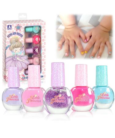 Nail Polish Set 5 Candy Colour Glitter Non-Toxic Peelable Nail Polish Set Quick Drying Water Based Nail Polish Set Pink Nail Polish Gift for Girls