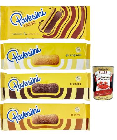 Italian Gourmet E.R. Pavesi Pavesini Croccante Classico Snacks Chocolate Coffee Double Crunchy Dark Chocolate Snack Light Snack 4 Pieces + Italian Gourmet Pulp 400 g