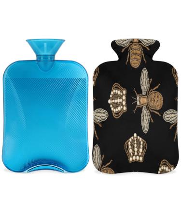 Golden BEE hot water bottle with a fluffy cover 2 l capacity hot water bottle with bee design for cozy nights relieves pain back neck and shoulders