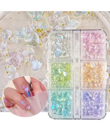 SANNXIX 3D Aurora Heart Nail Charms 200 Pcs Shiny Heart Nail Art Gems 6 Colors Crystal Glitter Valentine s Day Nail Art Decoration Supplies Nail Rhinestone Acrylic Nail DIY & Salon -B