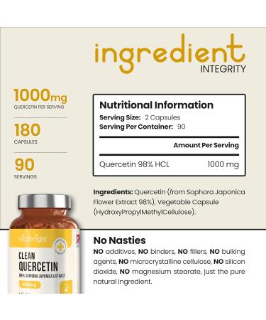 Quercetin 98% Pure 1000mg | 180 Capsules - Immunity Support | Allergy Relief | Made in UK - Buy Online on GoSupps.com