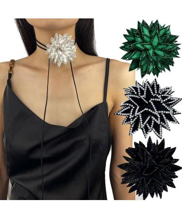 Buy Southjieling Vintage Flower Necklace | Unique Stylish Diamond Jewelry | Silver Fabric Necklace for Daily Use - Buy Online on GoSupps.com