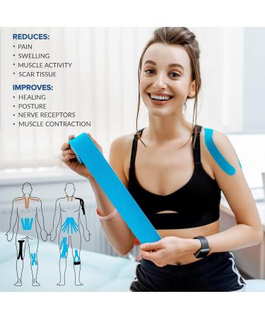 16.4 Feet Kinesiology Tape Roll - Elastic, Water Resistant Sports Tape for Muscle Pain Relief and Joint Support - Ideal for Shoulders, Knees, Ankles - Physiotherapy and Injury Recovery - Buy Online on GoSupps.com