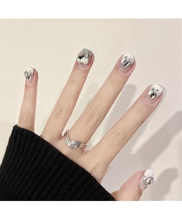 Handmade Wearing Nail Patch Gradient French Black Edge Love Detachable Nail Patch(White M) - Buy Online on GoSupps.com