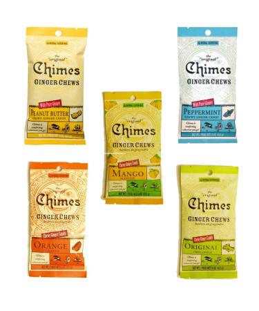 Chimes' Ginger Chews - 5 Pack - All Flavors! (Original, Mango, Orange, Peanut Butter, and Peppermint)