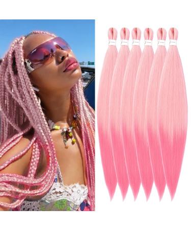 Pre-Stretched Braiding Hair 20 Inch 6packs Braiding Hair for Braids Yaki Texture Crochet Hair Box Braids Hot Water Setting Synthetic Braiding Hair Extensions (20 Inch 613-Pink#) 50.8cm-20 inches (6 Pack) 613-Pink#
