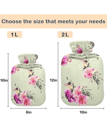 NAANLE 2L Hot Water Bottle with Watercolor Flower Cover - Relieve Back Pain & Enhance Heat Therapy - Transparent Design for Hand & Neck Comfort - Buy Online on GoSupps.com