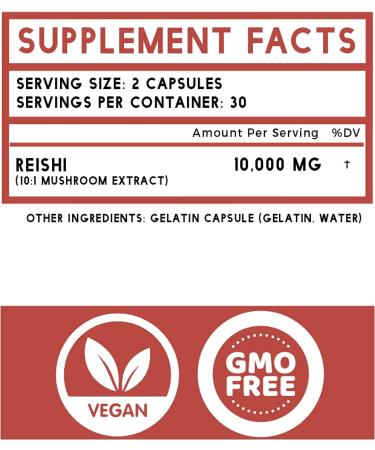 Pura Sol Reishi Mushroom Capsules 10,000mg - Ganoderma Powder Extract Supplement for Immune Support & Longevity - Heart Health, Mood & Stress Management - Gluten-Free & Vegan - 60 Capsules - Buy Online on GoSupps.com