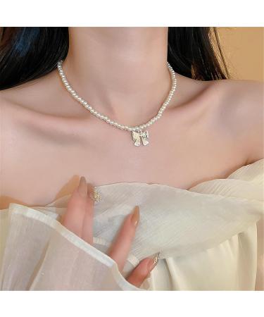 OralGos Elegant Pearl Bow Pendant Necklace for Women - Wedding & Party Jewelry - International Shipping Available - Buy Online on GoSupps.com
