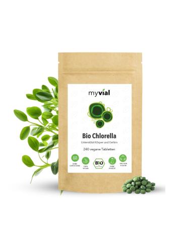 Myvial Bio Chlorella tablets highly dosed 240 pieces vegan without additives packed plastic -free - algae Presslings from microalge chlorella vulgaris