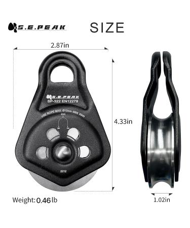 S.E.PEAK 30kN Rescue Single Pulley Sheave CE High Strength for Ziplining, Climbing, and Rescue Operations - Fits Rope up to 13mm - Holds Up to 6750lbs - Black - Buy Online on GoSupps.com