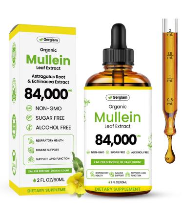 Mullein Drops for Lungs USDA Organic Lung Detox and Cleanse Liquid with Marshmallow Thyme Astragalus Orange Peel Echinacea Alcohol & Sugar Free Extract for Smokers 2 Fl Oz 2 Fl Oz (Pack of 1)