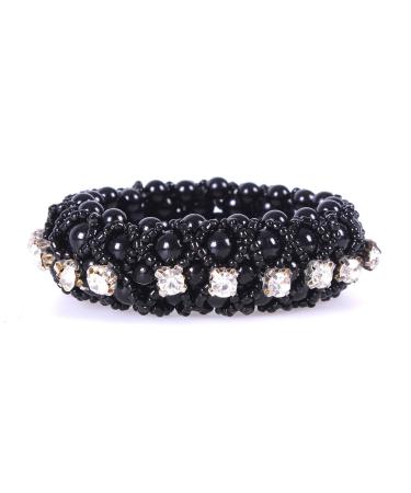 QHP knotted hair tie Diamond with pearls in different sizes and rhinestones (black) - Buy Online on GoSupps.com