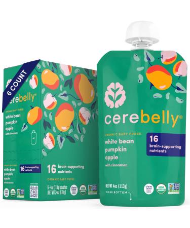 Cerebelly Baby Food Pouches  White Bean Pumpkin Apple (4 oz, Pack of 6) Toddler Snacks - 16 Brain-supporting Nutrients from Superfoods - Healthy Snacks, Gluten-Free, BPA-Free, Non-GMO, No Added Sugar White Bean Pumpkin Apple 4 Ounce (Pack of 6)