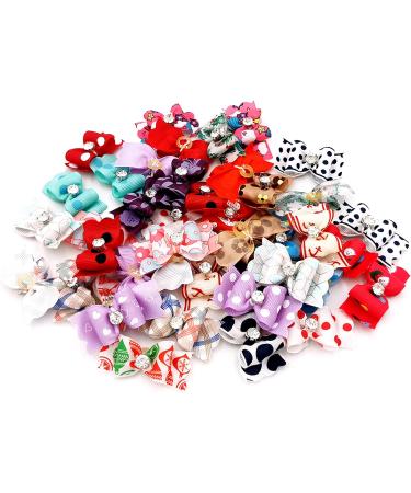 JpGdn 50Pairs/100Pcs Dog Hair Bows with Rubber Bands Cats Doggy Topknot Bow Ties Hair Grooming Accessories for Small Medium Long Hair Puppy Kitten 100pcs color random - Buy Online on GoSupps.com