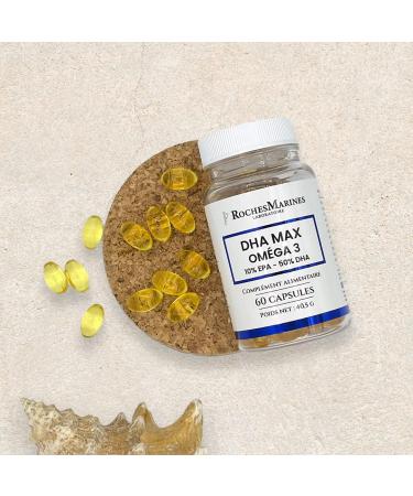 Roches Marines - DHA Max Omega 3 Supplement - 10% EPA - 50% DHA - Rich in Omega 3 DHA - Good Brain Function - Memory - Learning - 60 Capsules - Developed in France - Buy Online on GoSupps.com