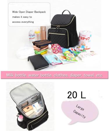 LORADI Large Capacity Diaper Bag Backpack Water Resistant Anti-Theft Pocket Stroller Clips Black Travel Tote for Parents - Buy Online on GoSupps.com