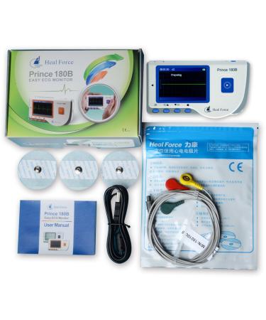 Heal Force Prince 180B Portable ECG Monitor Continuous Measuring With 3-Lead ECG Cable and Electrodes