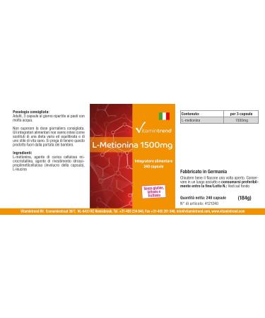 L-Methionine 1500mg - 240 Capsules - Vegan - High Dose - Animated Acid | Vitamintrend  - Buy Online on GoSupps.com