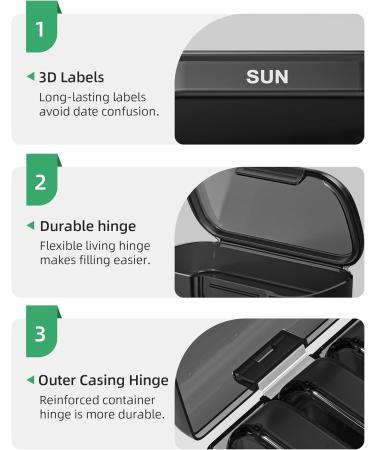 PULIV 7-Day Pill Organizer - Large Capacity Arthritis Friendly Easy Open Weekly Medicine Case for Vitamins & Supplements (Black - Buy Online on GoSupps.com