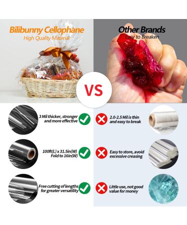 Bilibunny Clear Cellophane Wrap Roll 100ft-L x 31.5in-W Fold to 16in Strong & Crystal Cellophane Wrap for Gift Baskets Flowers Food 3.0 Mil Thick Food Grade Cellophane Paper 1 Count (Pack of 1) Clear - Buy Online on GoSupps.com
