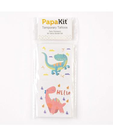 PapaKit Party Dinosaurs 36 Temporary Fake Tattoo Set - Kids Birthday Party Favor - Non-Toxic, Food Grade Ingredients - Safe & Removable - Buy Online on GoSupps.com