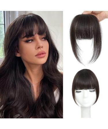 Clip In Bangs 100% Human Hair Bangs Clip In Hair Extensions Clip On Bangs Dark Brown Clip In Bangs Real Human Hair Fake Bangs For Natural Hair French Bangs Dark Brown