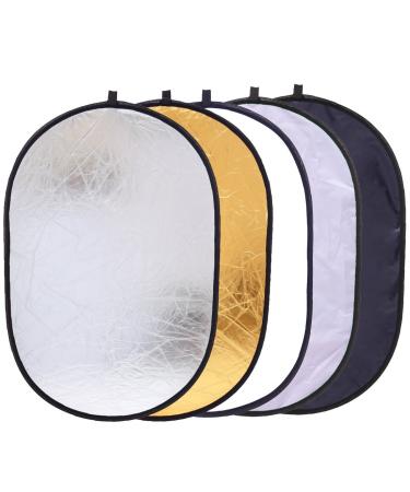 5-in-1 Oval Light Reflector 24 x 35 inch (60 x 90cm) Portable Collapsible Photography Studio Photo Camera Lighting Reflectors/Diffuser Kit with Carrying Case