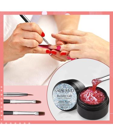 Saviland Builder Nail Gel Kit - 12 Colors Extension Glitter Hard Gel Set for Nail Strengthening and Art - Includes 3 Nail Brushes and Forms - A-Glitter Series - Buy Online on GoSupps.com