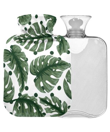 NAANLE heat bottle with cover palm leaf polka dots transparent hot water bottle 2l large hot hot water bottle for menstrual cramps pain relief handfoots heat and cold therapy