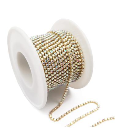 LYFJXX 1 Roll 10 Yard 2MM Crystal Rhinestone  AB Color Rhinestone Close Chain Trim for DIY Jewelry Crafts DIY Crystal Claw Chain(Gold) B-Gold