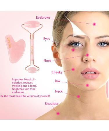 Jade Roller & Gua Sha Set - Rose Quartz Face Massager for Women | Reduce Wrinkles & Puffiness | Stress Relief Skin Care Tools - Pink - Buy Online on GoSupps.com