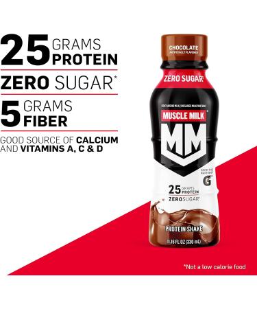Muscle Milk Genuine Protein Shake Vanilla Creme 11.16 Fl Oz Bottle & Zero Protein Shake Chocolate 20g Protein Zero Sugar - Buy Online on GoSupps.com