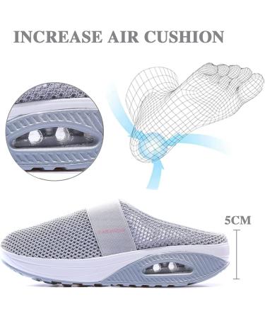 Sharllen Women's Air Cushion Slip-On Walking Shoes - Breathable Mesh Sneakers with Arch Support for Comfort - Light Grey, Size 7-7.5 Women/5.5-6 Men - Buy Online on GoSupps.com